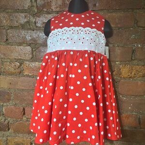 Red Polka Dot Eyelet Waist Girls Dress